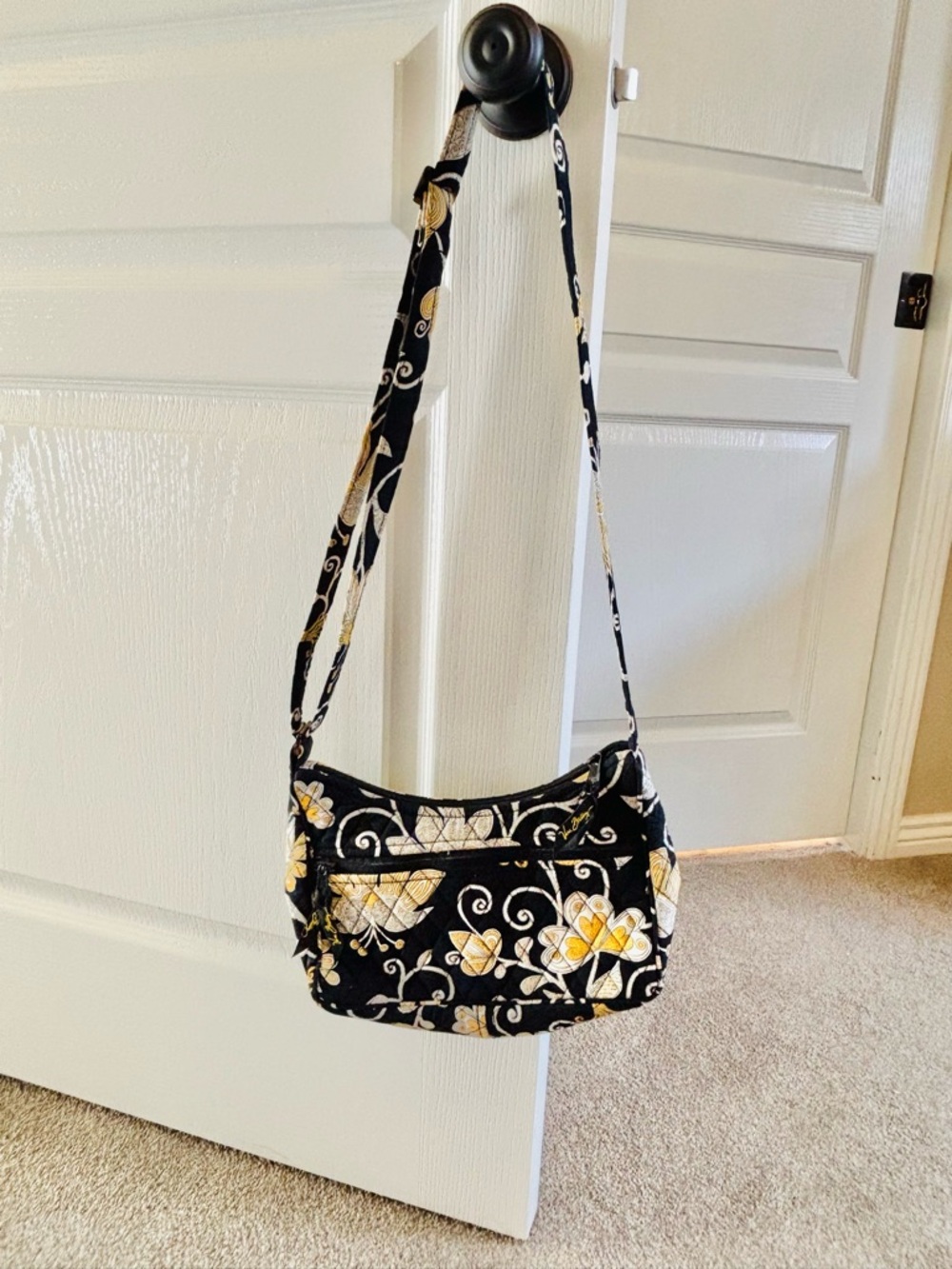 Vera Bradley Yellow Bird Quilted Floral Crossbody Bag - Black and Yellow - Picture 3 of 8